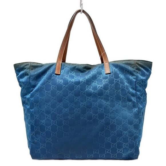 Auth GUCCI GG 282439 Blue Brown Nylon Leather - Tote Bag - Picture 2 of 9